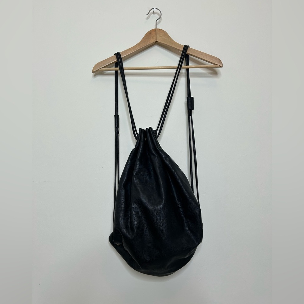 Black Faux-Leather Drawstring Backpack (Forever 21)
